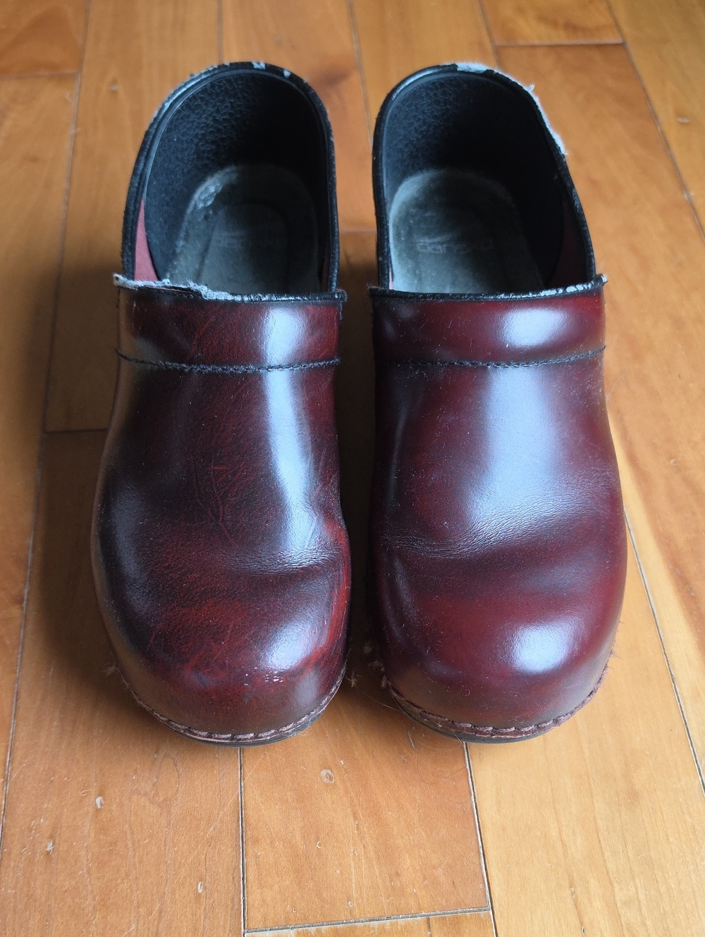 Dansko Leather Slip-On Clogs in Burgundy